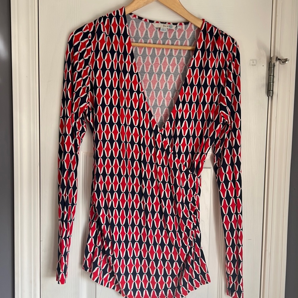 Boden red, white & blue long sleeve wrap top